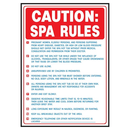 Hy-Ko Caution Spa Rules Sign 10" x 14", 5PK A20481